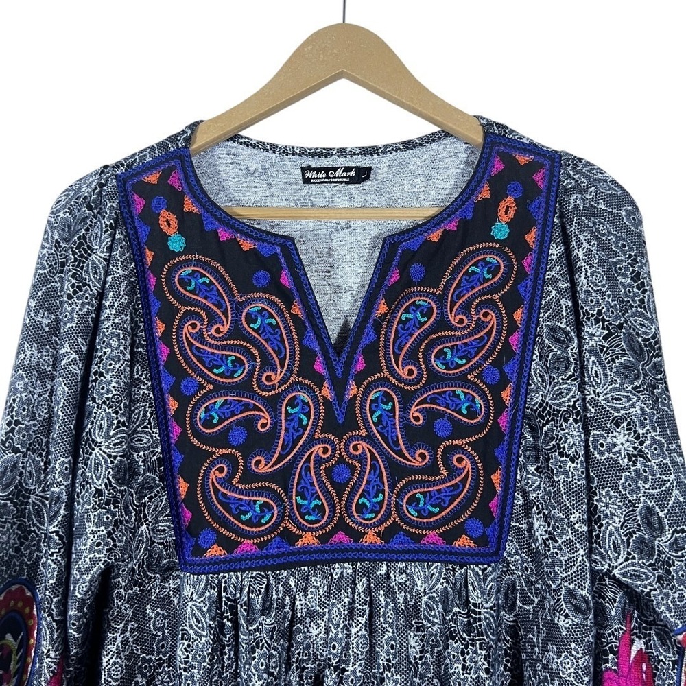 White Mark Paisley Floral Knit Dress Black Pink Embroidered Cottagecore Size L - Picture 3 of 8